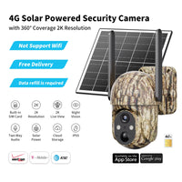 4G LTE Solar Cellular Trail Camera, Game Hunting Wildlife Deer Wireless Camera with 2K Color Night Vision, PIR Motion Detection, 360° PTZ View, Outdoor Security Cam