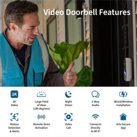 AVD4001100NAS - - Smart Wi-Fi Battery Operated/Wired - White - Video Doorbell 2K (2Nd Generation) Camera