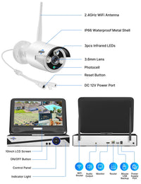 Hiseeu 10CH Wireless Security Camera System 10CH Wireless Security Camera System with 10.1'' Monitor & 1TB NVR